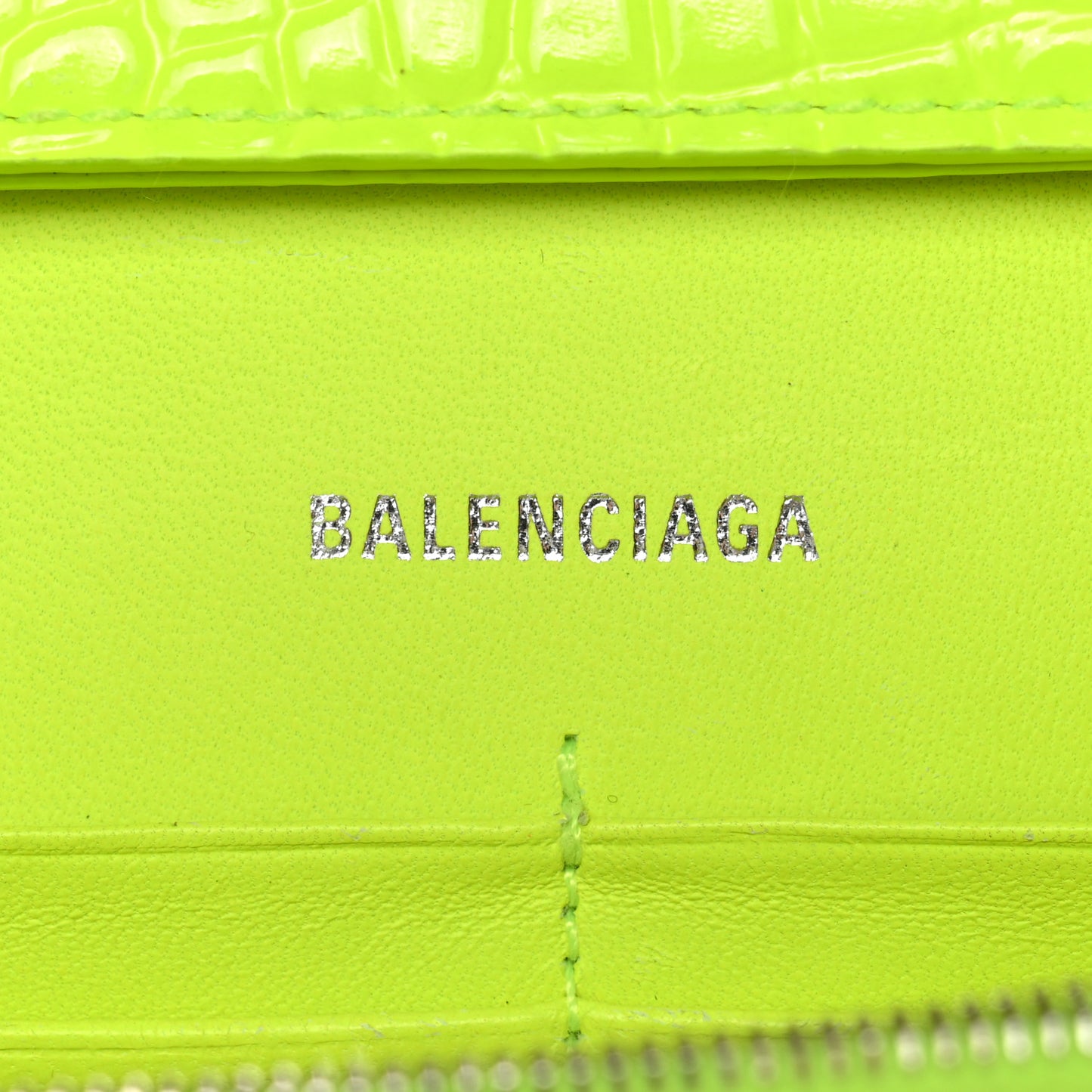 Shiny Calfskin Crocodile Embossed Hourglass Chain Bag Fluo Yellow