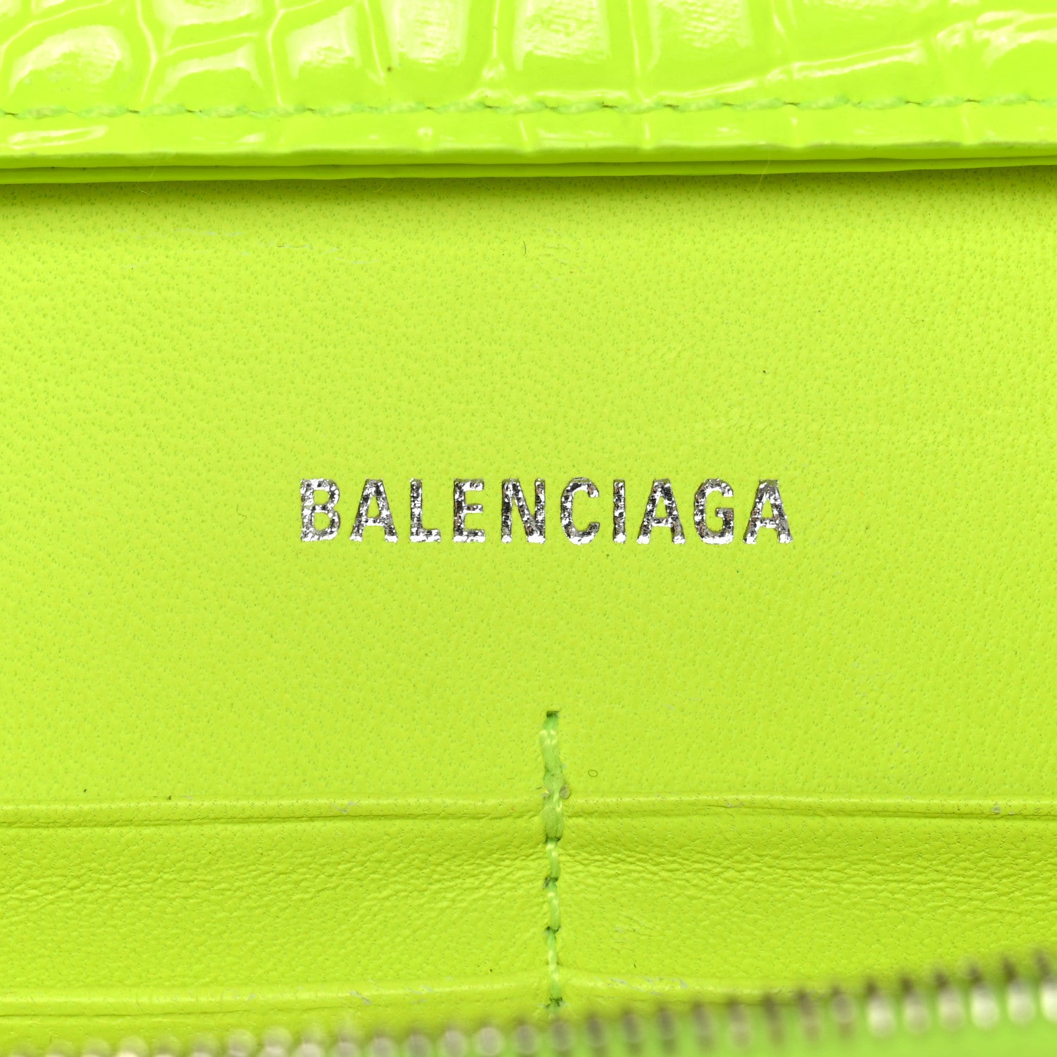Balenciaga Shiny Calfskin Crocodile Embossed Hourglass Chain Bag Fluo Yellow 6 of 10