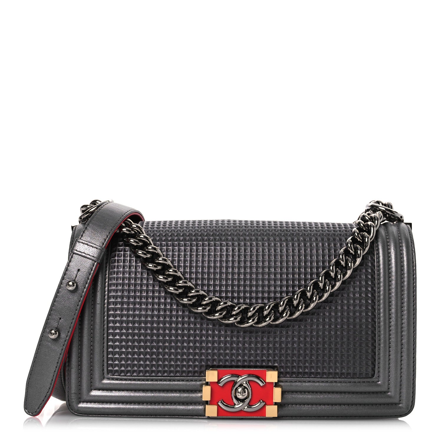 Chanel Lambskin Embossed Medium Boy Cube Flap Grey 1 of 16