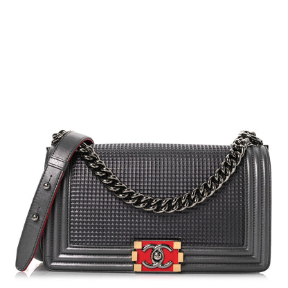 Chanel Lambskin Embossed Medium Boy Cube Flap Grey 1 of 16