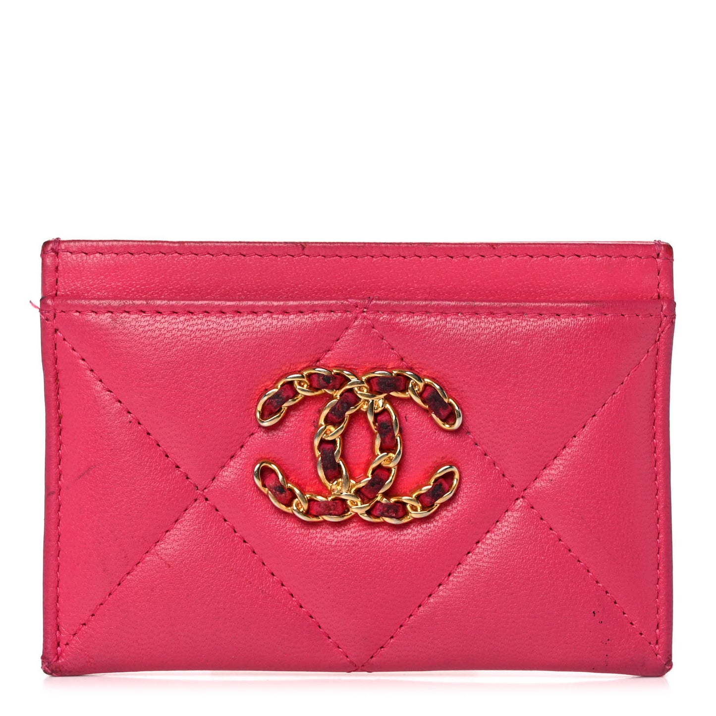 Shiny Goatskin Quilted 19 Card Holder Dark Pink