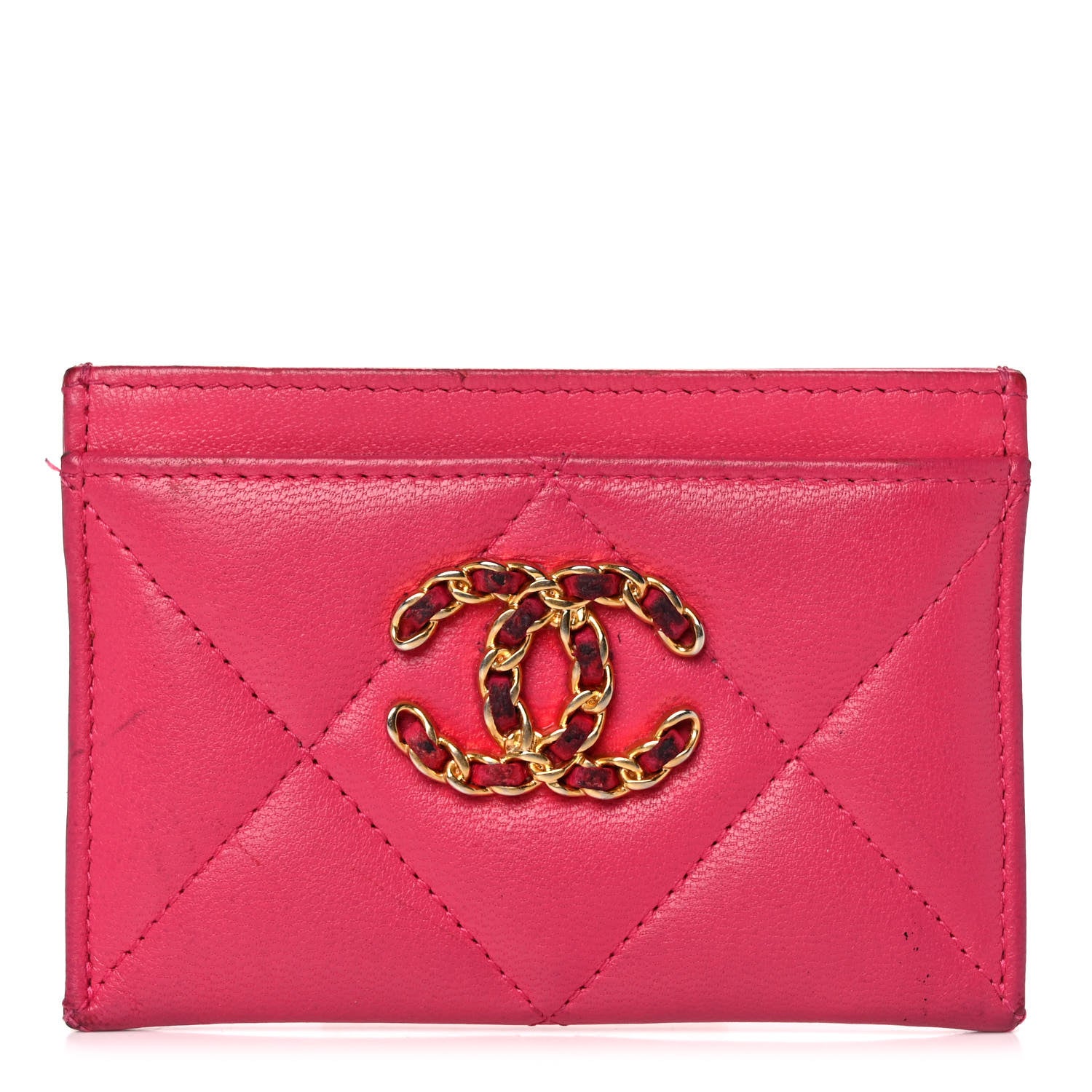 Chanel Shiny Goatskin Quilted 19 Card Holder Dark Pink 1 of 13