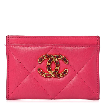 Chanel Shiny Goatskin Quilted 19 Card Holder Dark Pink 1 of 13