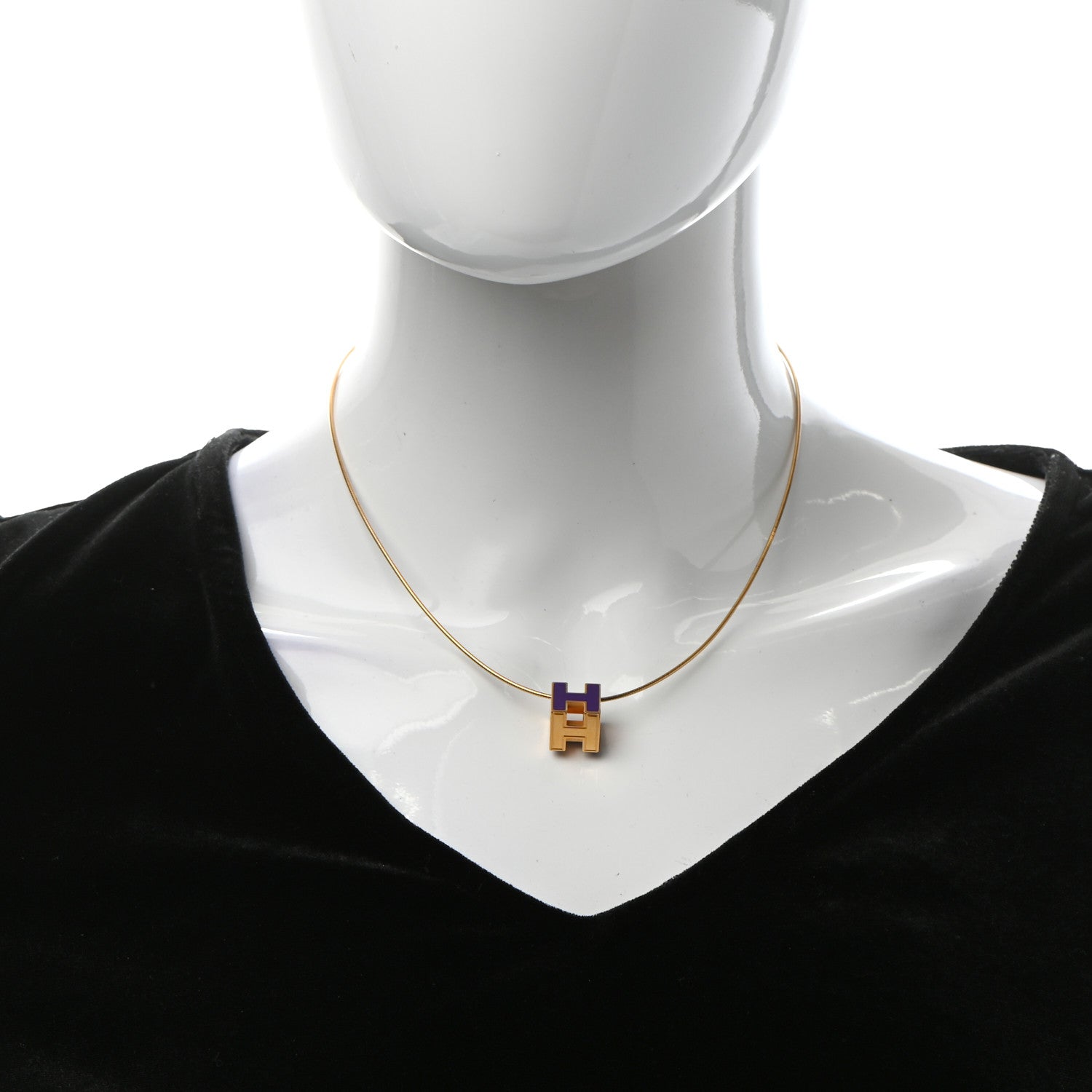 Hermes Gold Lacquered Cage d'H Pendant Necklace Pourpre 2 of 5