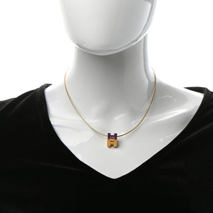 Hermes Gold Lacquered Cage d'H Pendant Necklace Pourpre 2 of 5