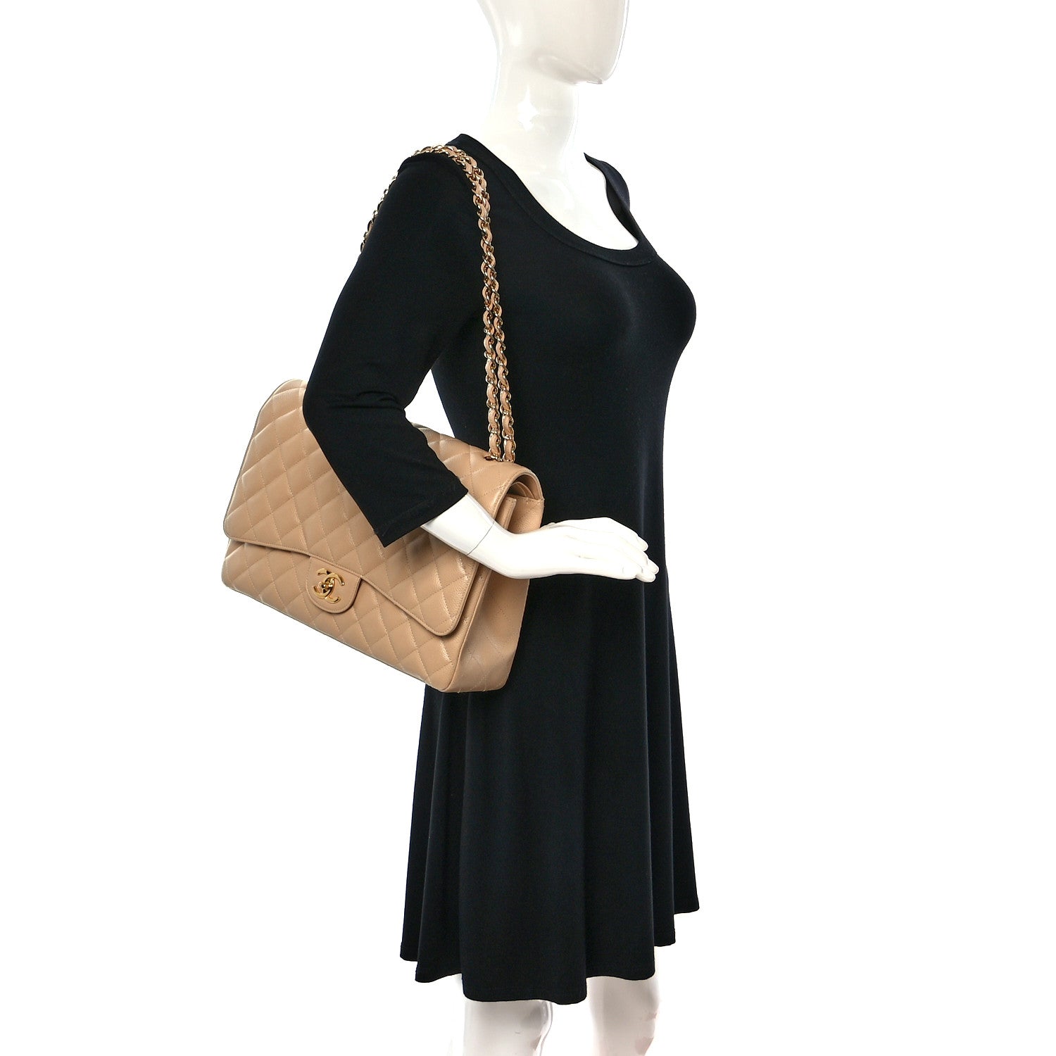 Chanel Caviar Quilted Maxi Double Flap Beige 2 of 14