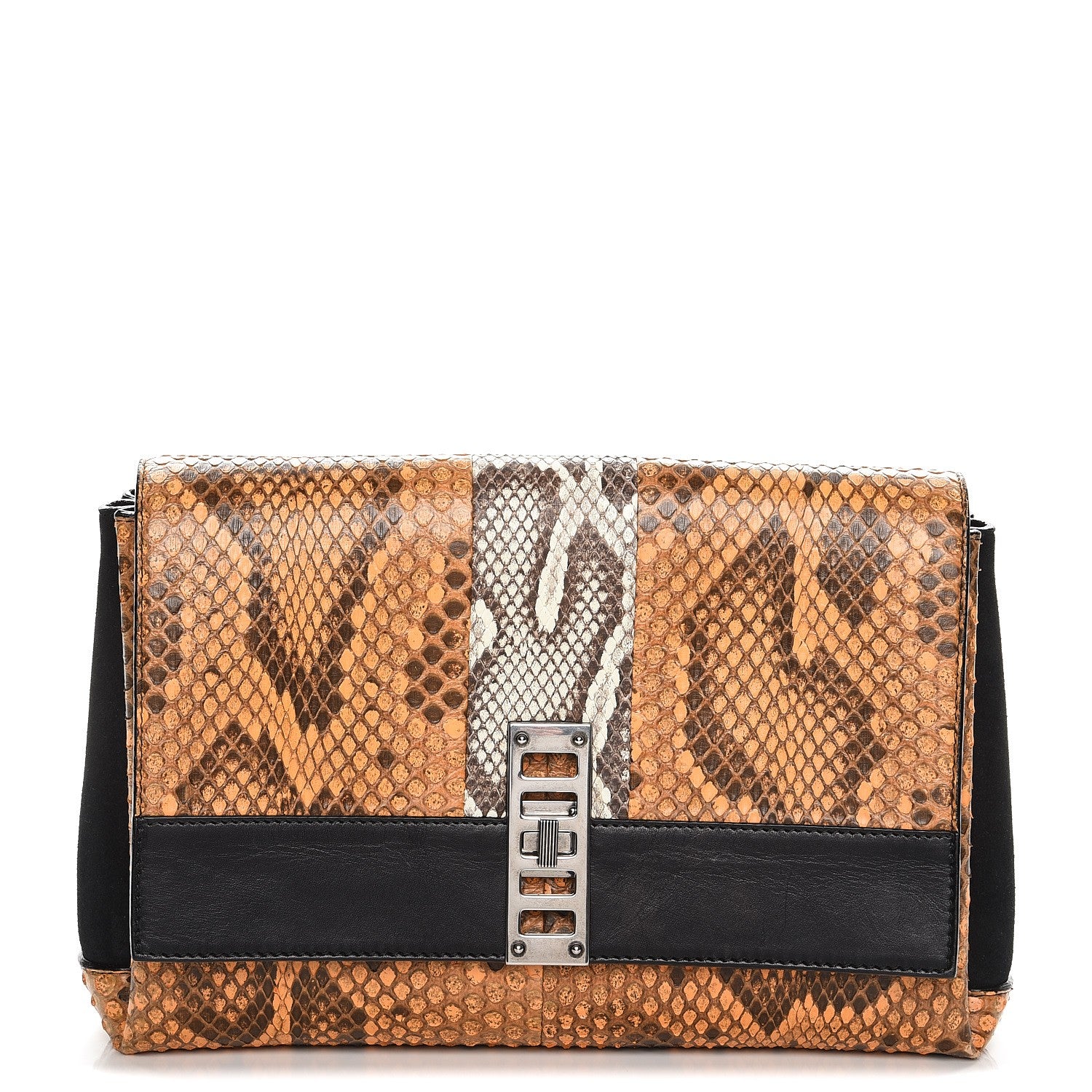 Proenza Schouler Python Calfskin Suede PS Elliot Clutch Orange Black 1 of 10