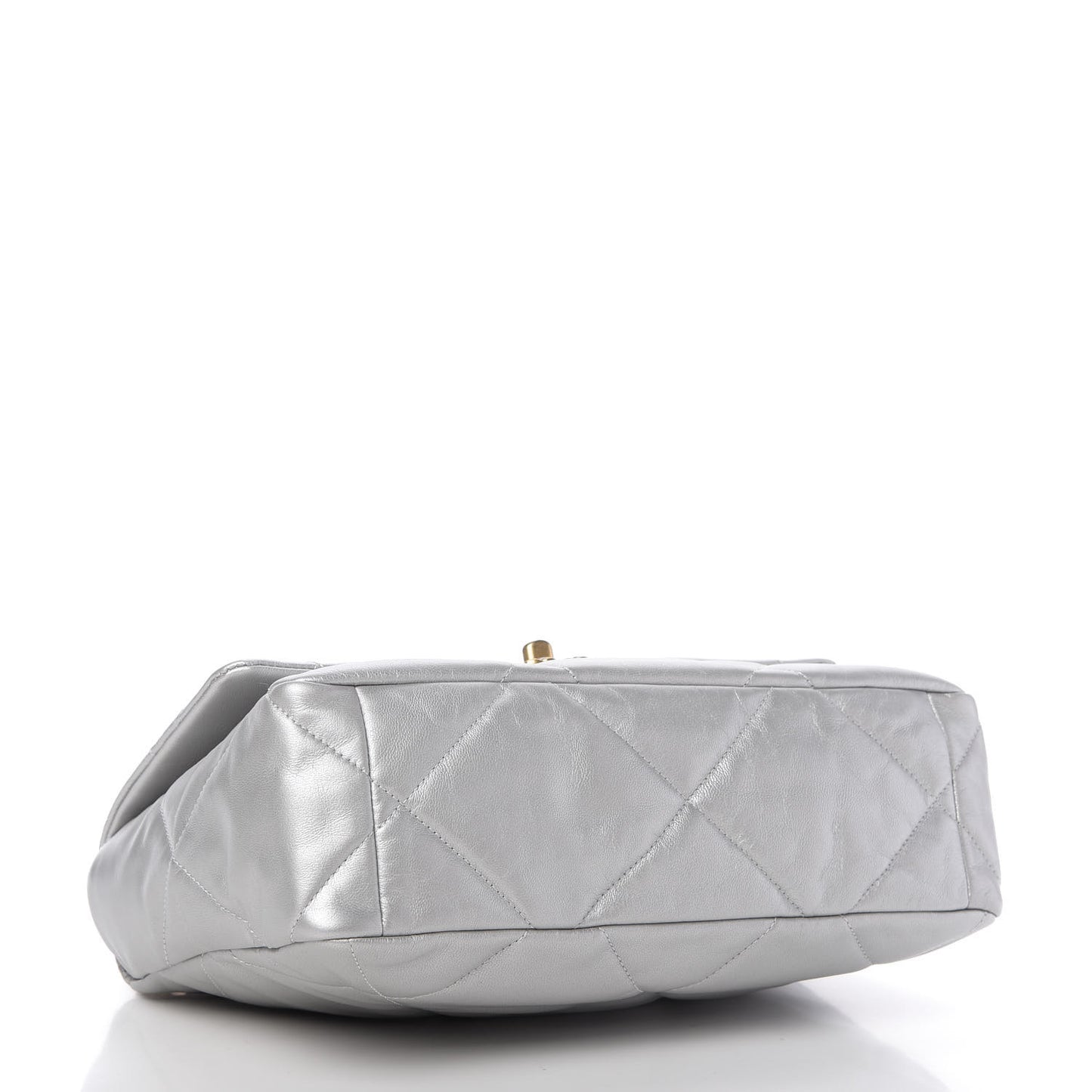 Metallic Goatskin Quilted Large Chanel 19 Flap Silver