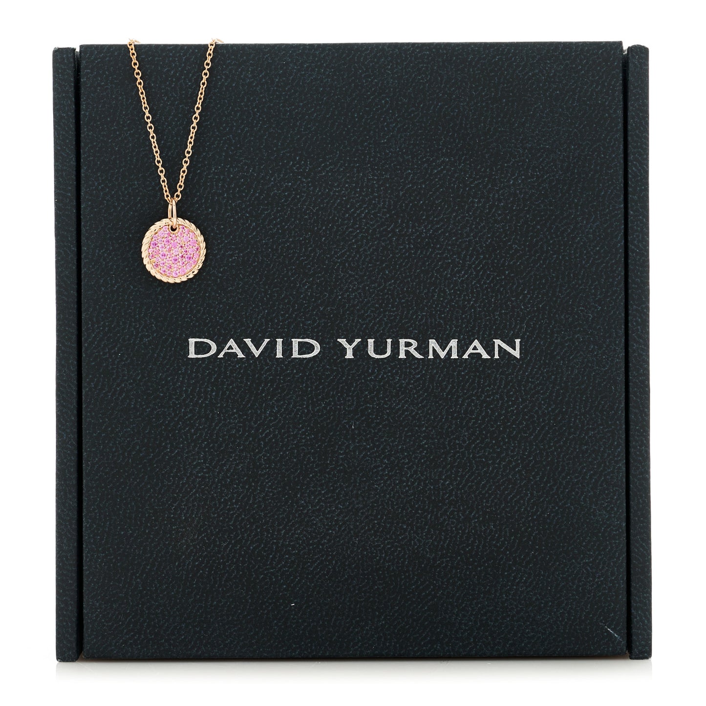 18K Rose Gold Pink Sapphire Cable Collectibles Pave Charm Pendant Necklace