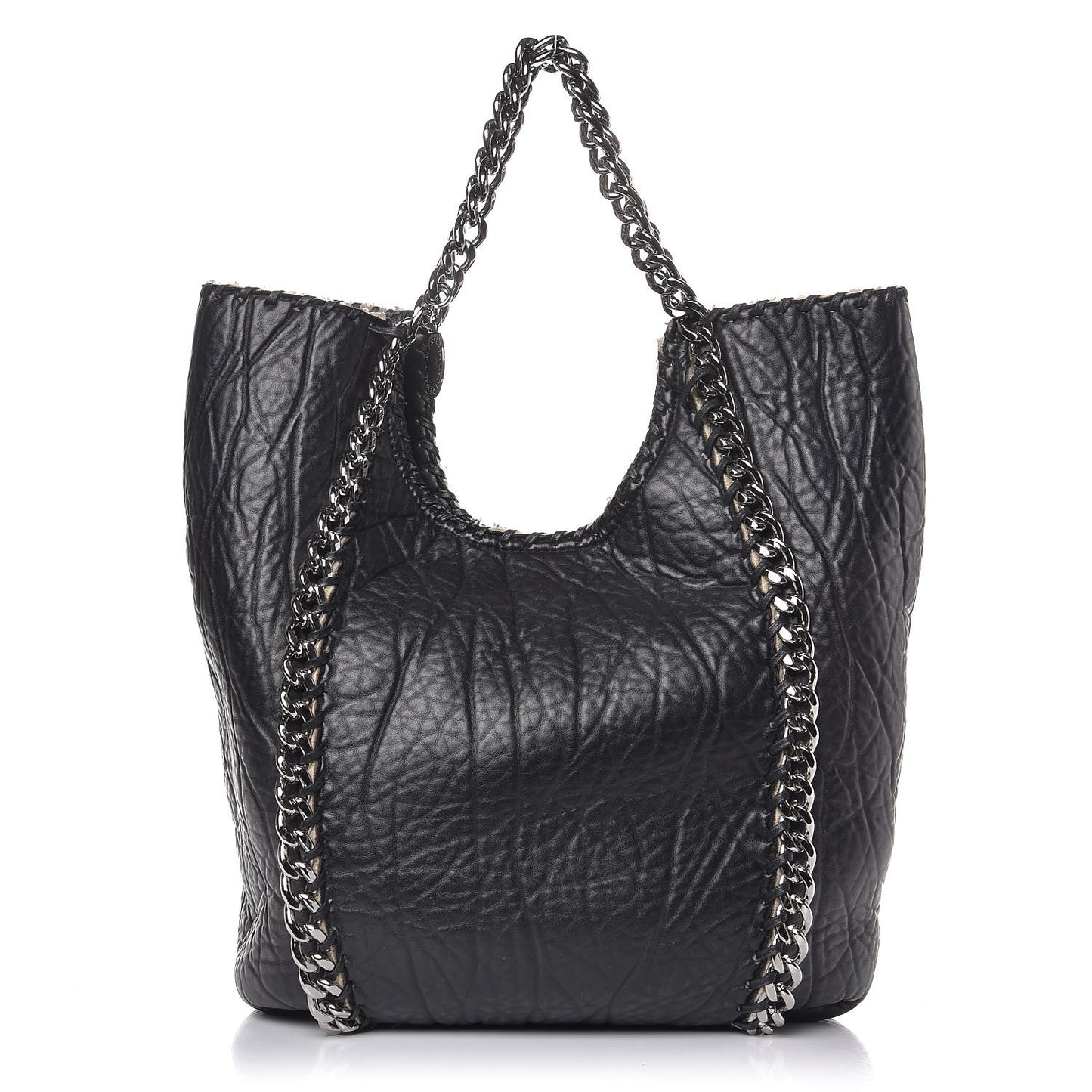 Shaggy Deer Shearling Chain Falabella Tote Black
