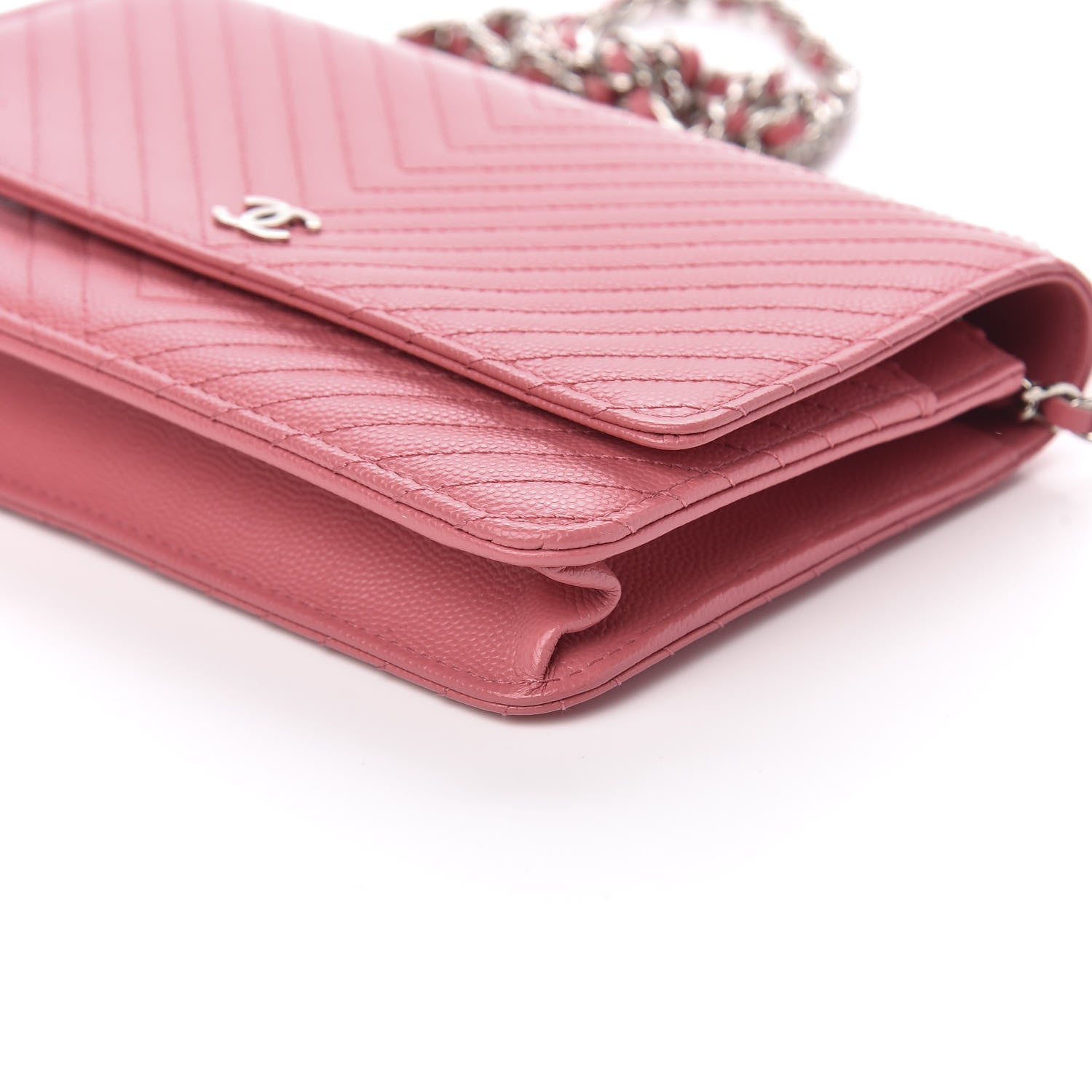 Chanel Caviar Chevron Quilted Wallet On Chain WOC Pink 10 of 12