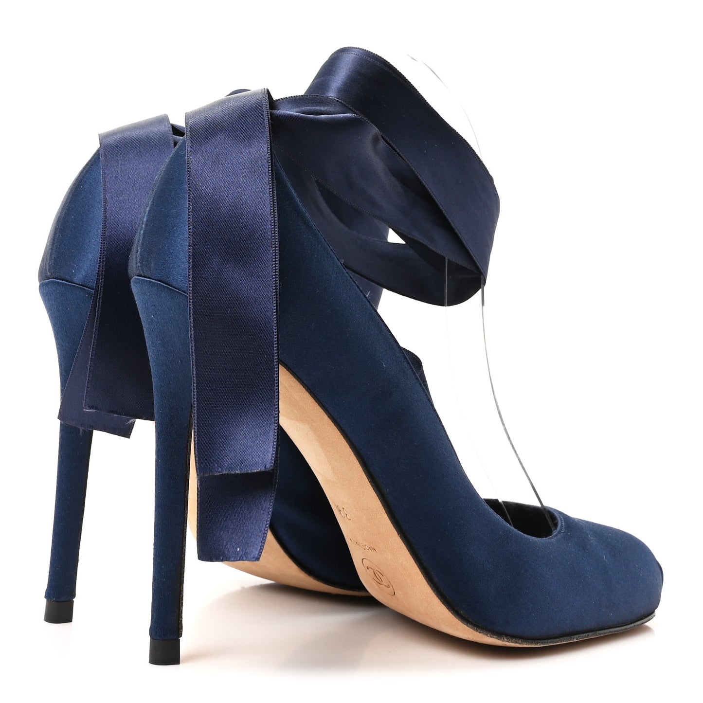Satin Ankle Wrap Pumps 39 Navy