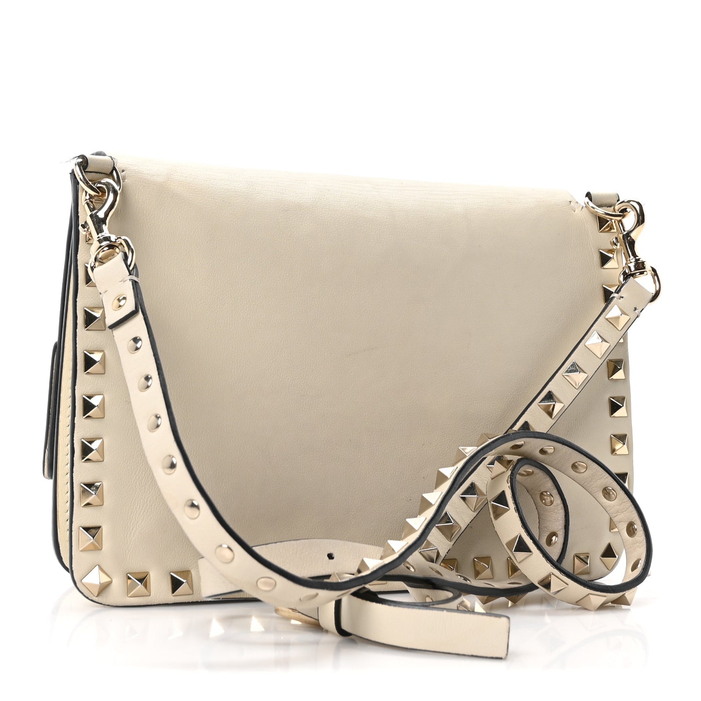 Grained Calfskin Small Rockstud Flap Crossbody Bag Light Ivory