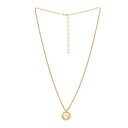 Christian Dior Metal CD Logo Round Pendant Necklace Gold 3 of 4