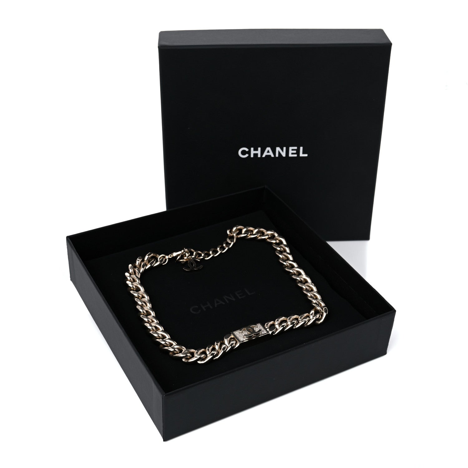 Chanel Crystal CC Chain Link Choker Necklace Gold 4 of 4
