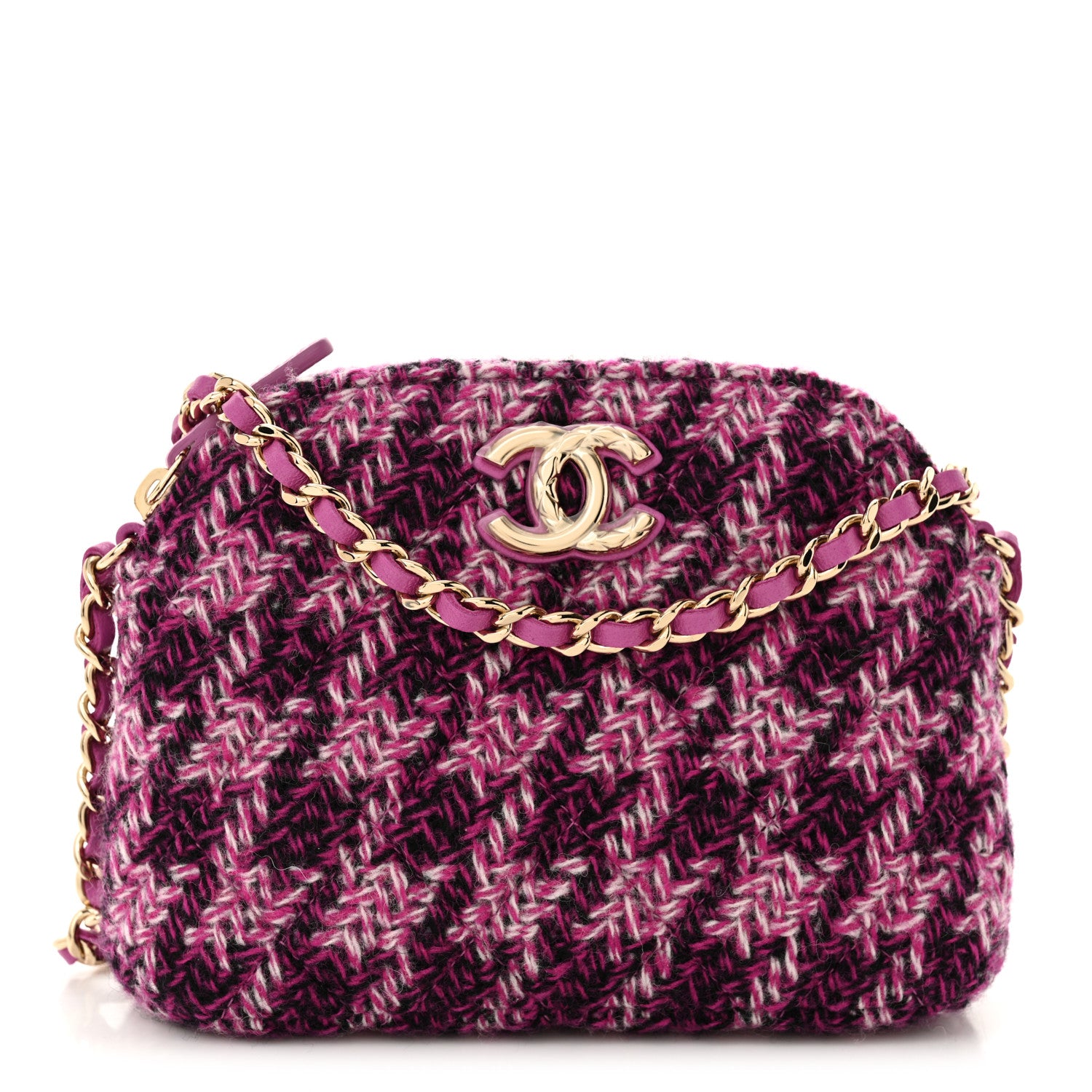 Chanel Tweed Quilted Mini Clutch With Chain Purple 1 of 12