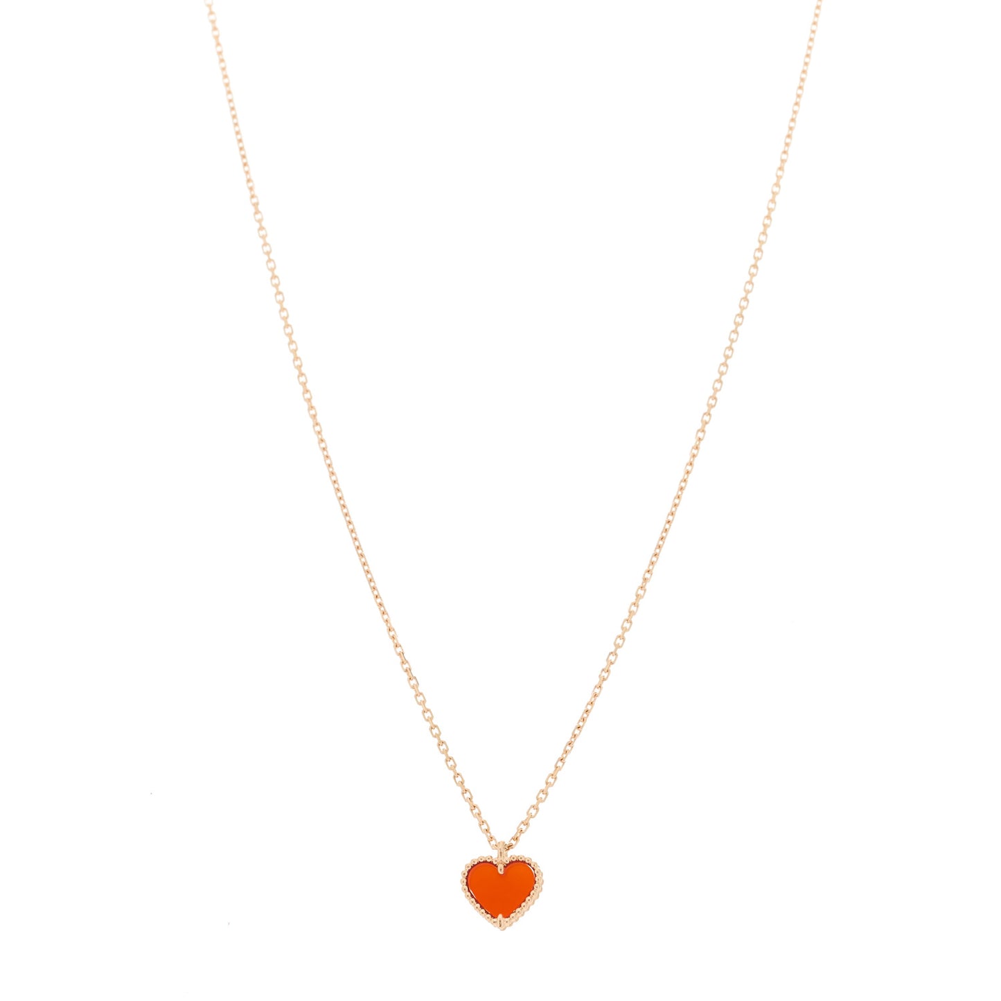 18k Rose Gold Carnelian Sweet Alhambra Heart Pendant Necklace