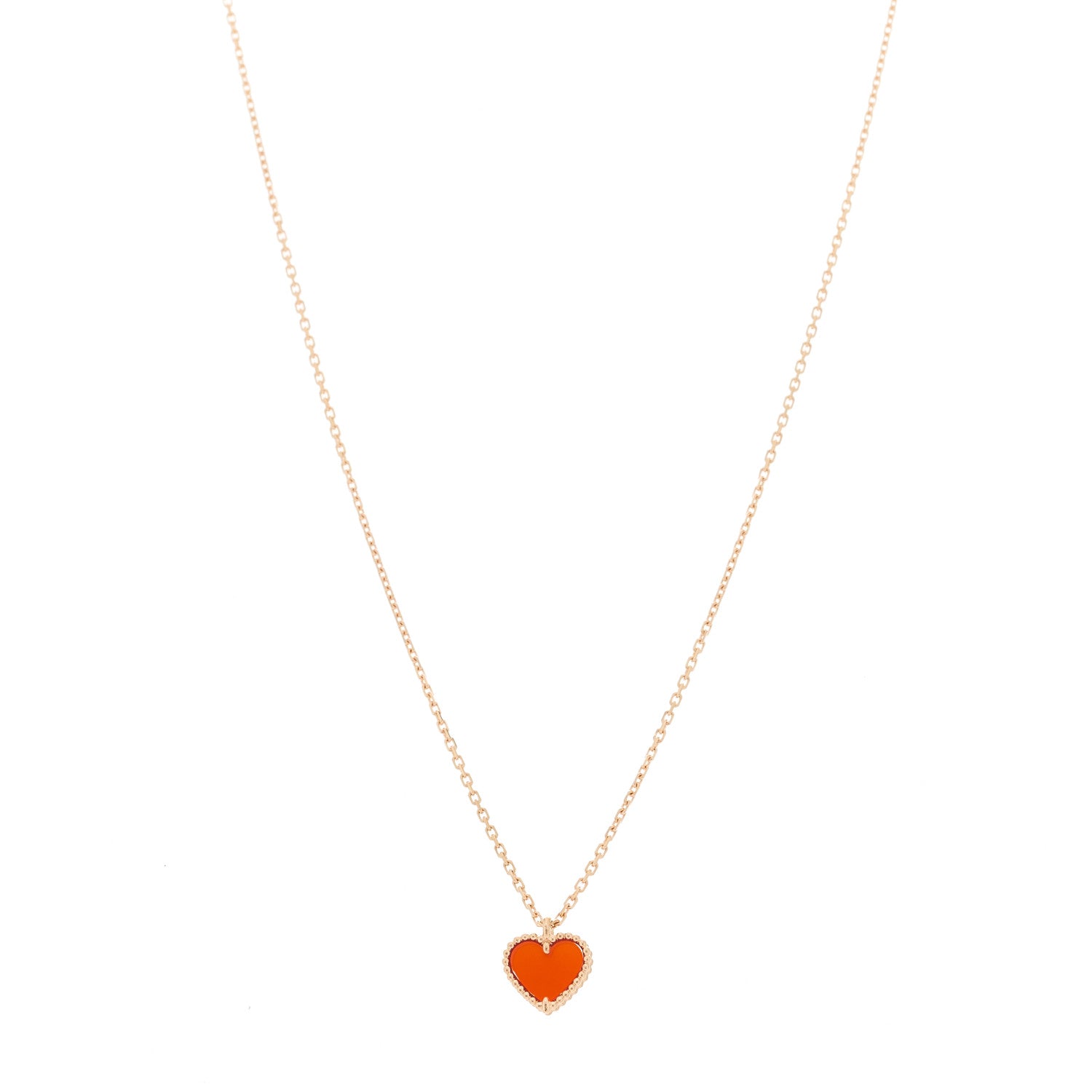Van Cleef & Arpels 18k Rose Gold Carnelian Sweet Alhambra Heart Pendant Necklace 1 of 5