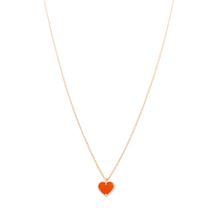 Van Cleef & Arpels 18k Rose Gold Carnelian Sweet Alhambra Heart Pendant Necklace 1 of 5