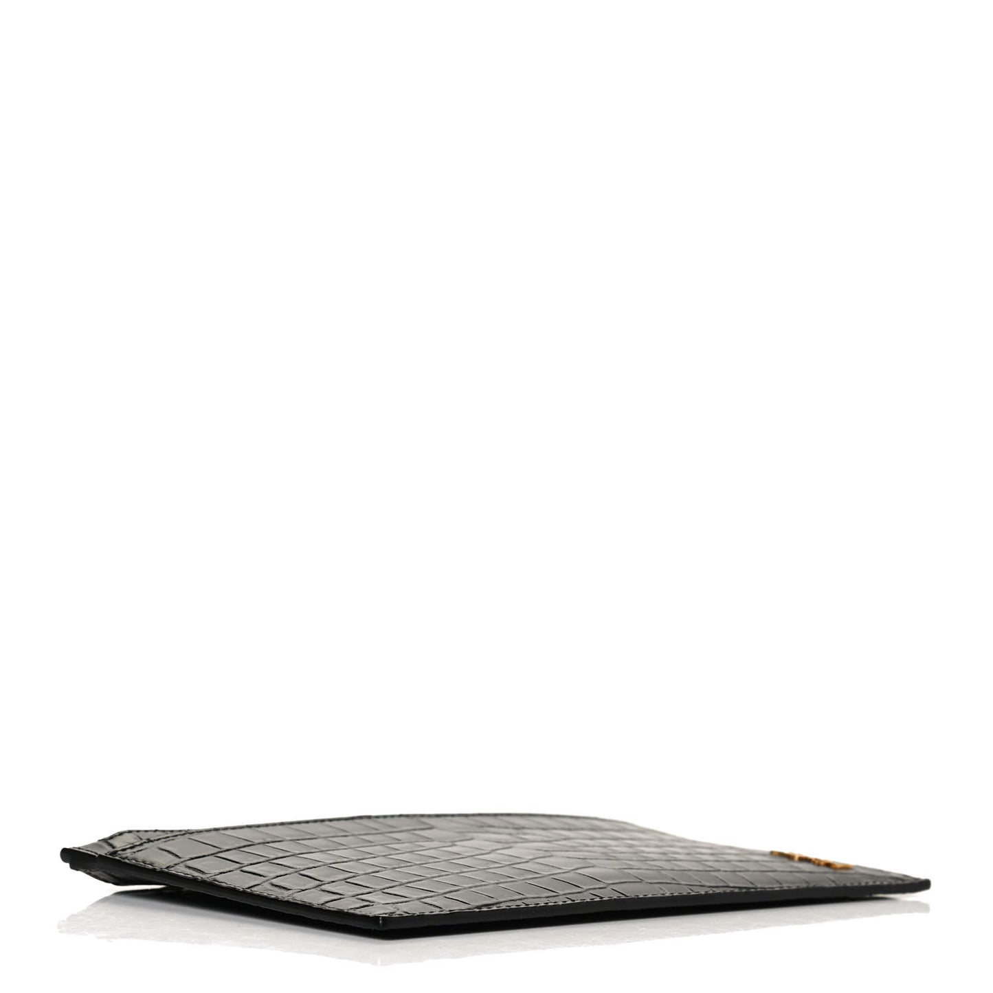 Calfskin Crocodile Embossed Monogram Bill Pouch Black