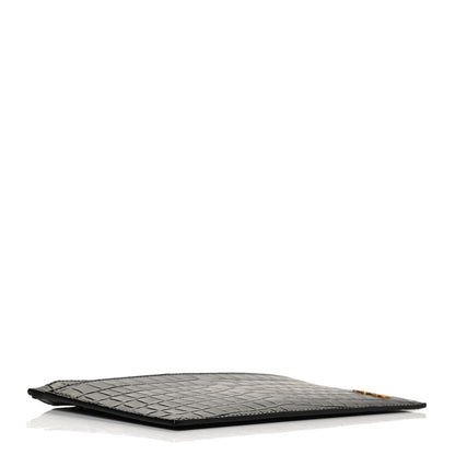Saint Laurent Calfskin Crocodile Embossed Monogram Bill Pouch Black 4 of 11