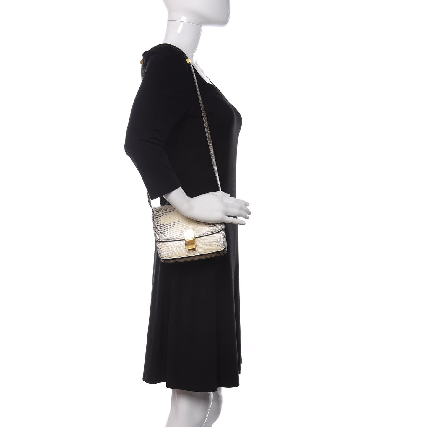 Lizard Small Classic Box Flap Bag Natural