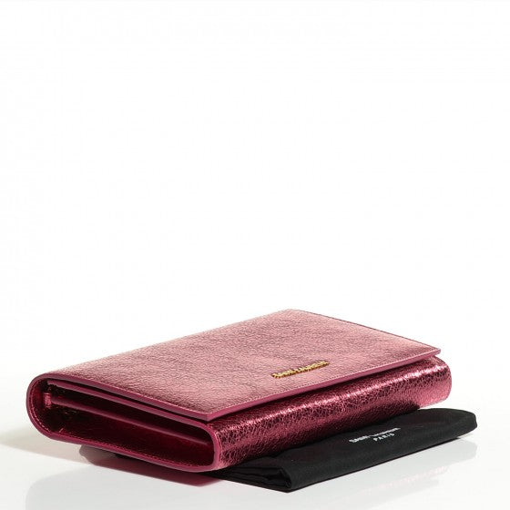 Saint Laurent Metallic Crackled Goatskin Wallet on Chain Pink 4 of 16