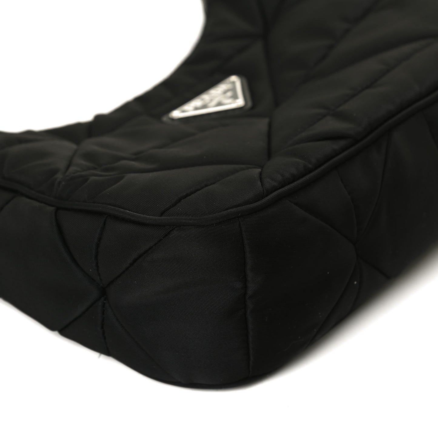 Re-Nylon Triangle Padded Patchwork Shoulder Bag Black