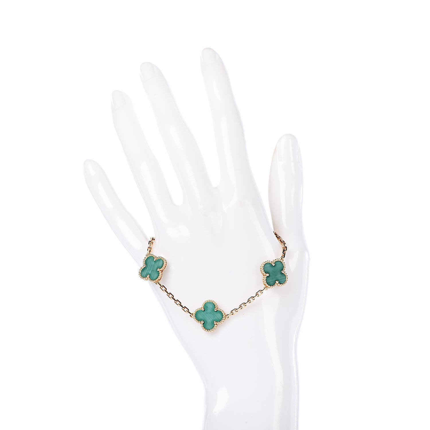 Van Cleef & Arpels 18K Yellow Gold Malachite 5 Motifs Vintage Alhambra Bracelet 2 of 7