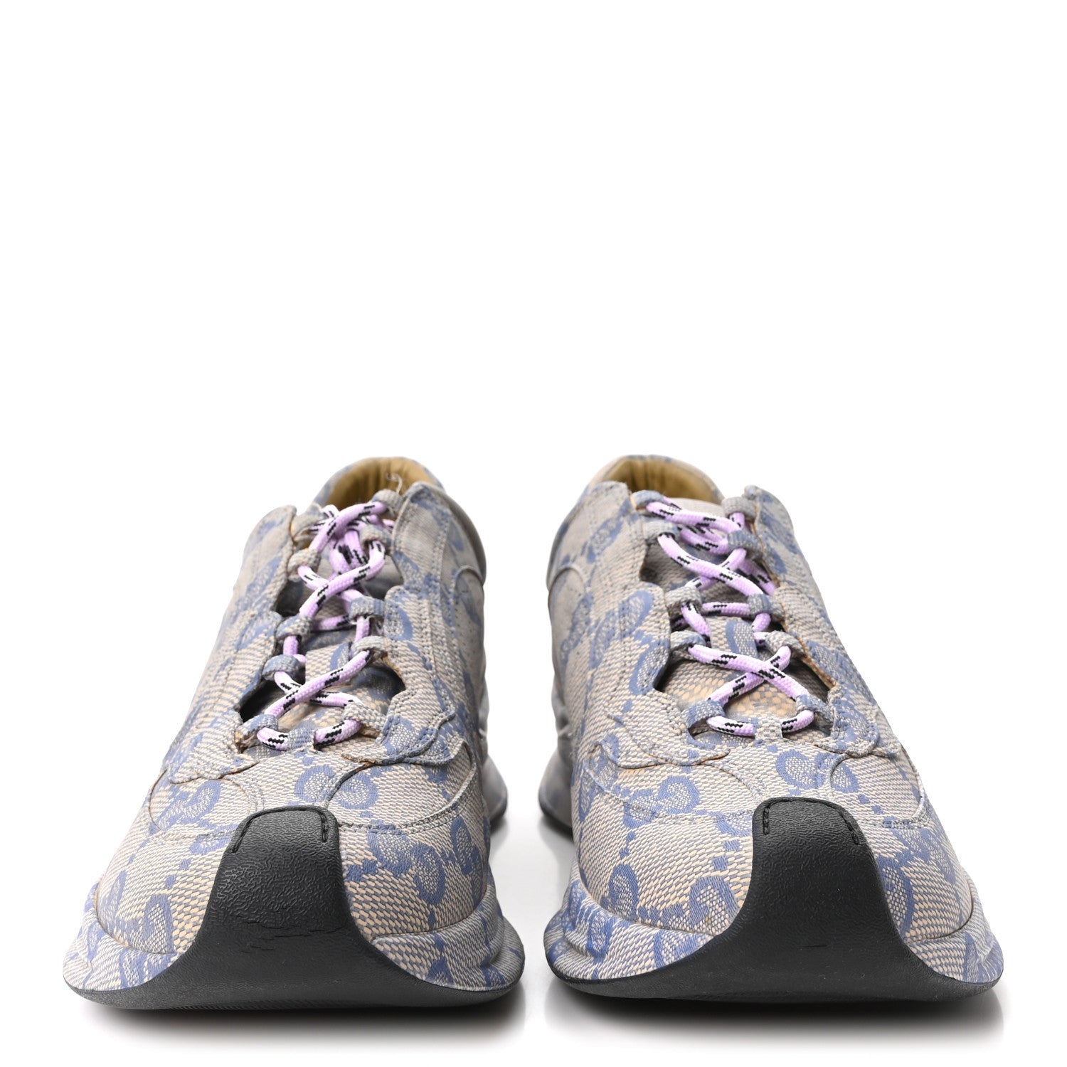 Gucci Ultralight Plume Calfskin Monogram Printed Mens Gucci Run Sneakers 8.5 Beige Blue 3 of 10