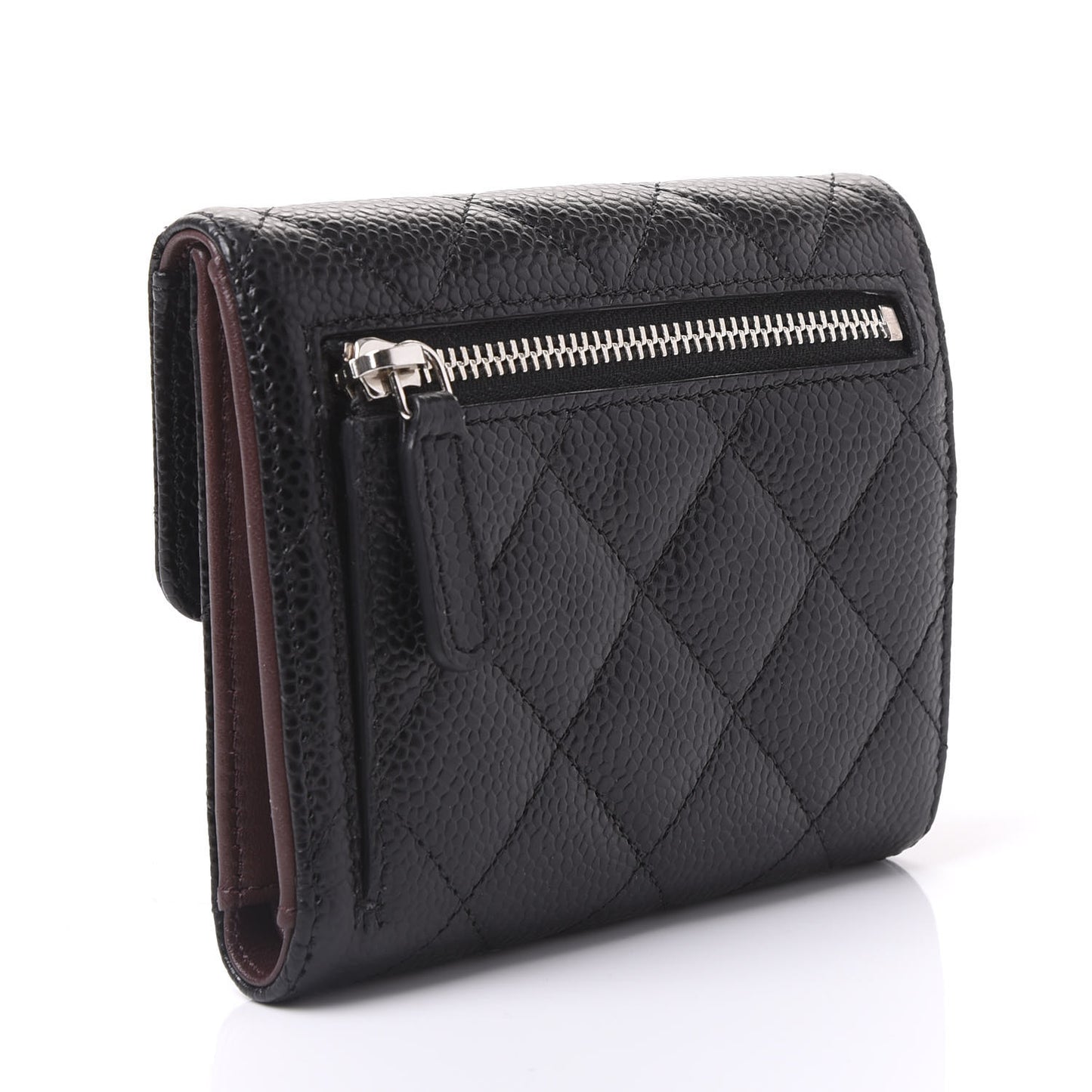 Caviar Quilted Compact Flap Wallet Black