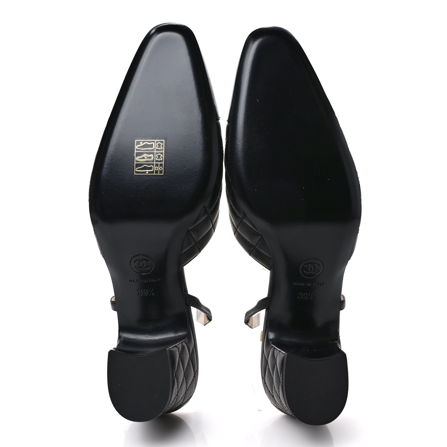 Chanel Lambskin Patent Calfskin Quilted Cap Toe CC Slingback Pumps 39.5 Black 5 of 9