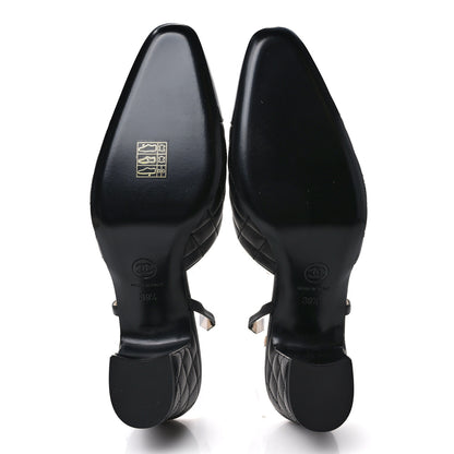Chanel Lambskin Patent Calfskin Quilted Cap Toe CC Slingback Pumps 39.5 Black 5 of 9