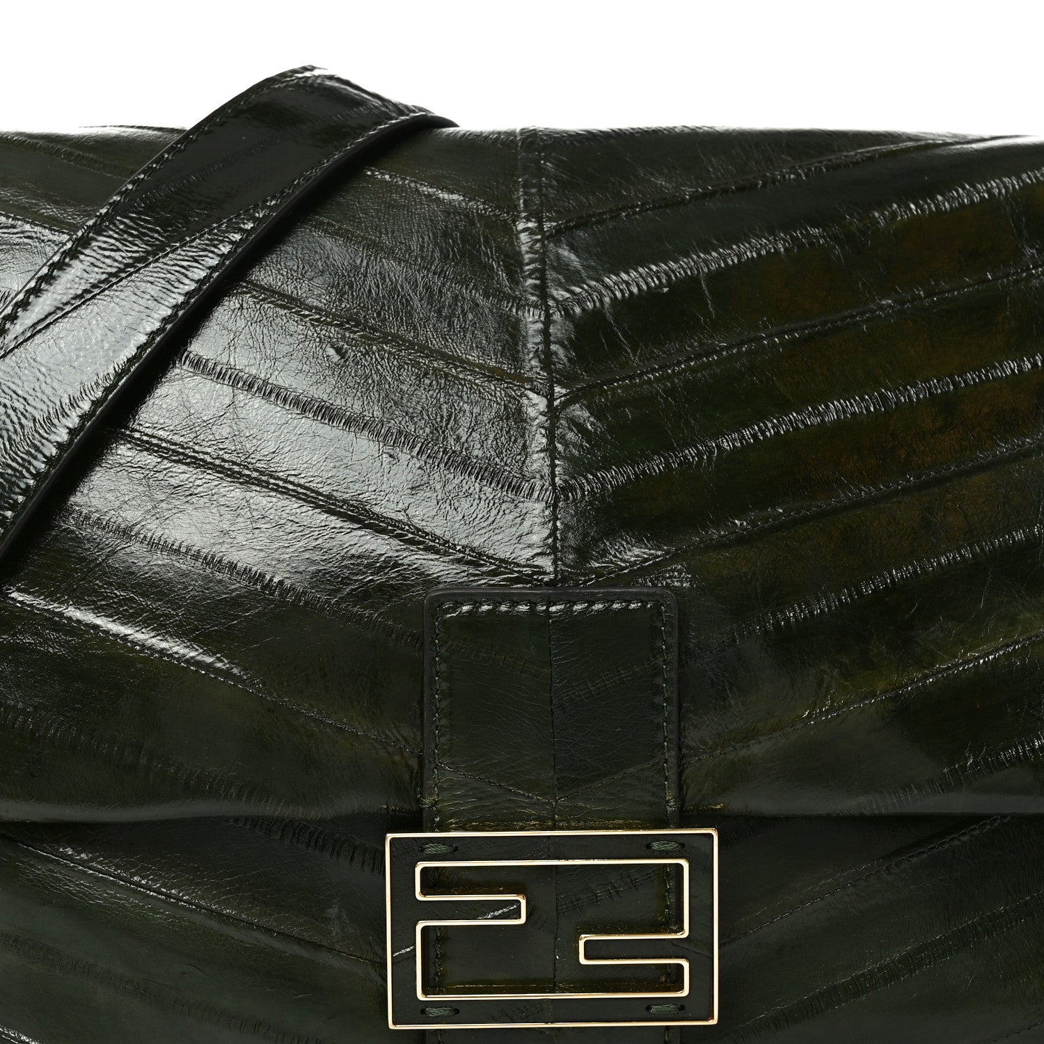 Fendi Hagfish Medium Chevron Quilted Mamma Baguette Forrest Green 8 of 10