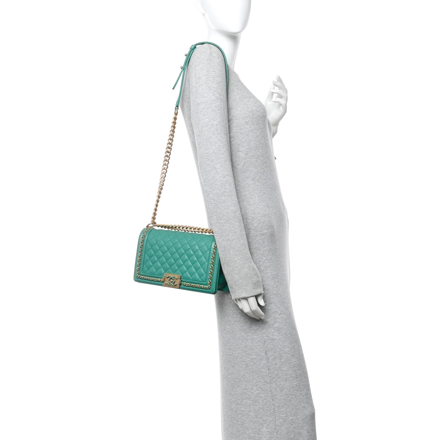 Chanel Caviar Quilted Chain Around Medium Boy Flap Green 3 of 19