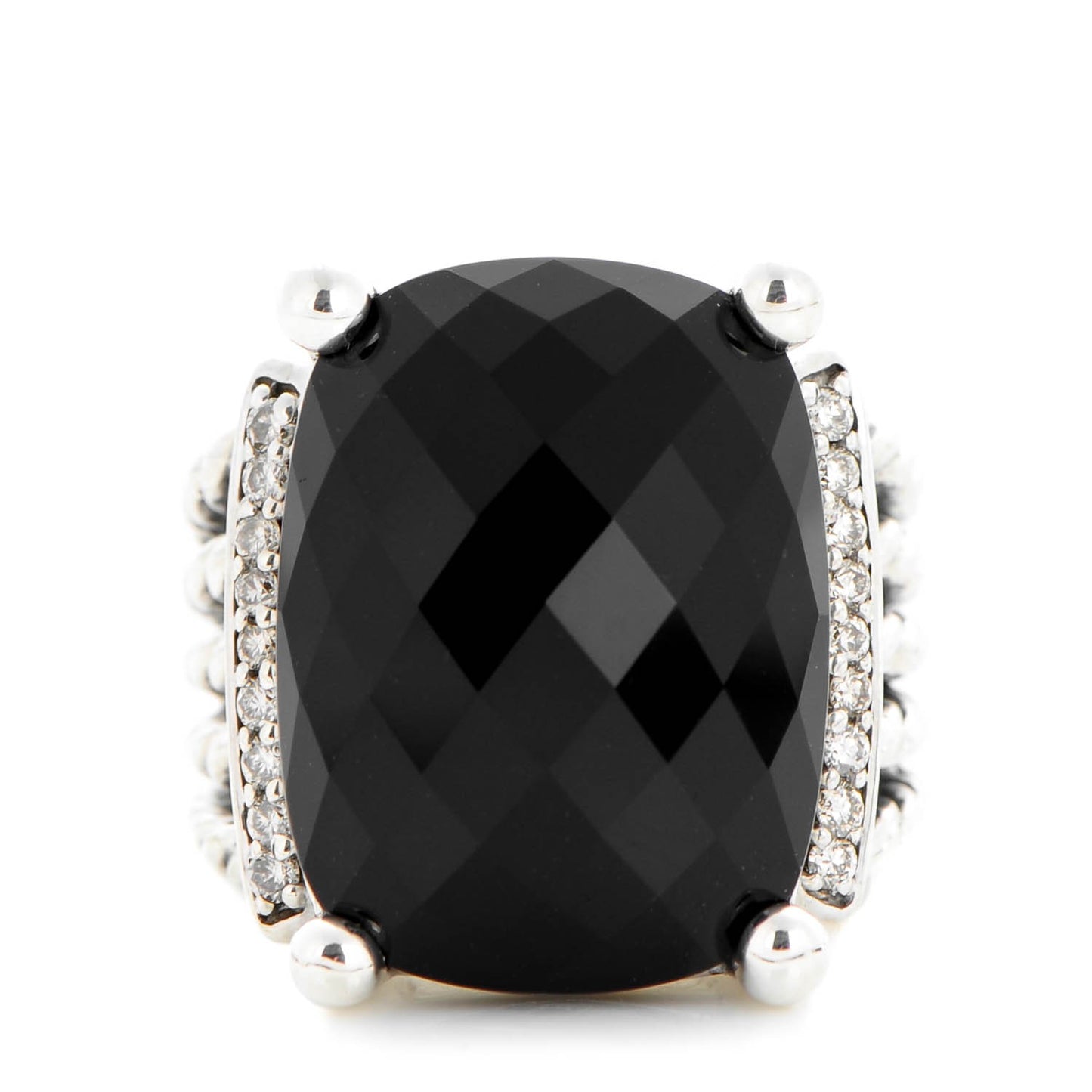 Sterling Silver Diamond Black Onyx 20mm Wheaton Ring 52 6