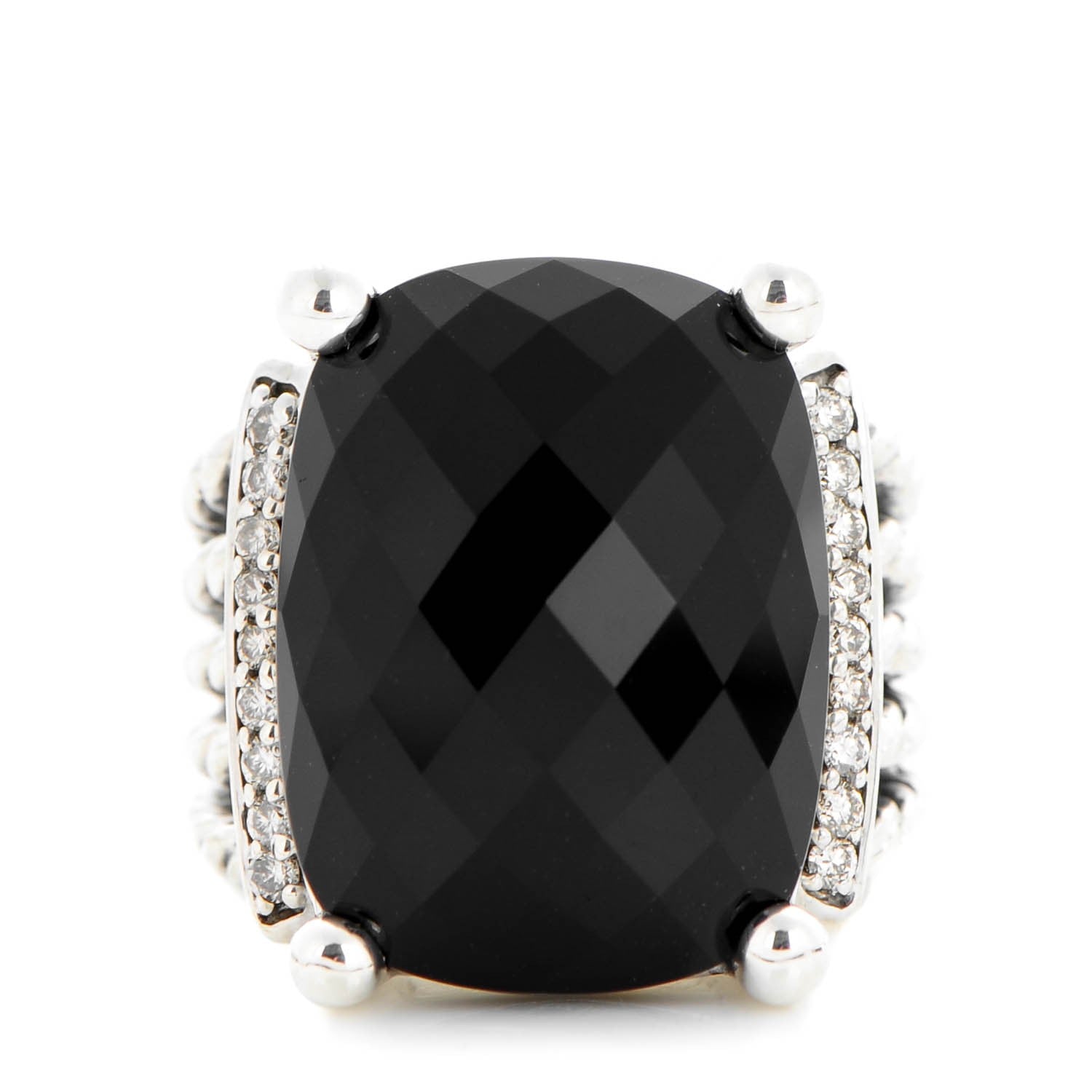 David Yurman Sterling Silver Diamond Black Onyx 20mm Wheaton Ring 52 6 1 of 5