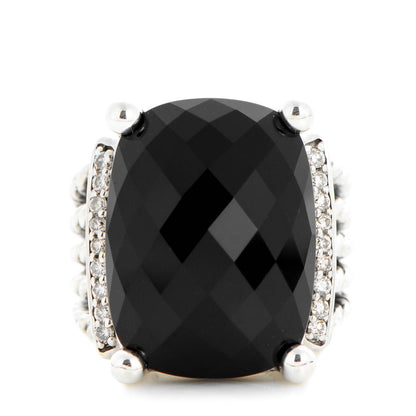 David Yurman Sterling Silver Diamond Black Onyx 20mm Wheaton Ring 52 6 1 of 5