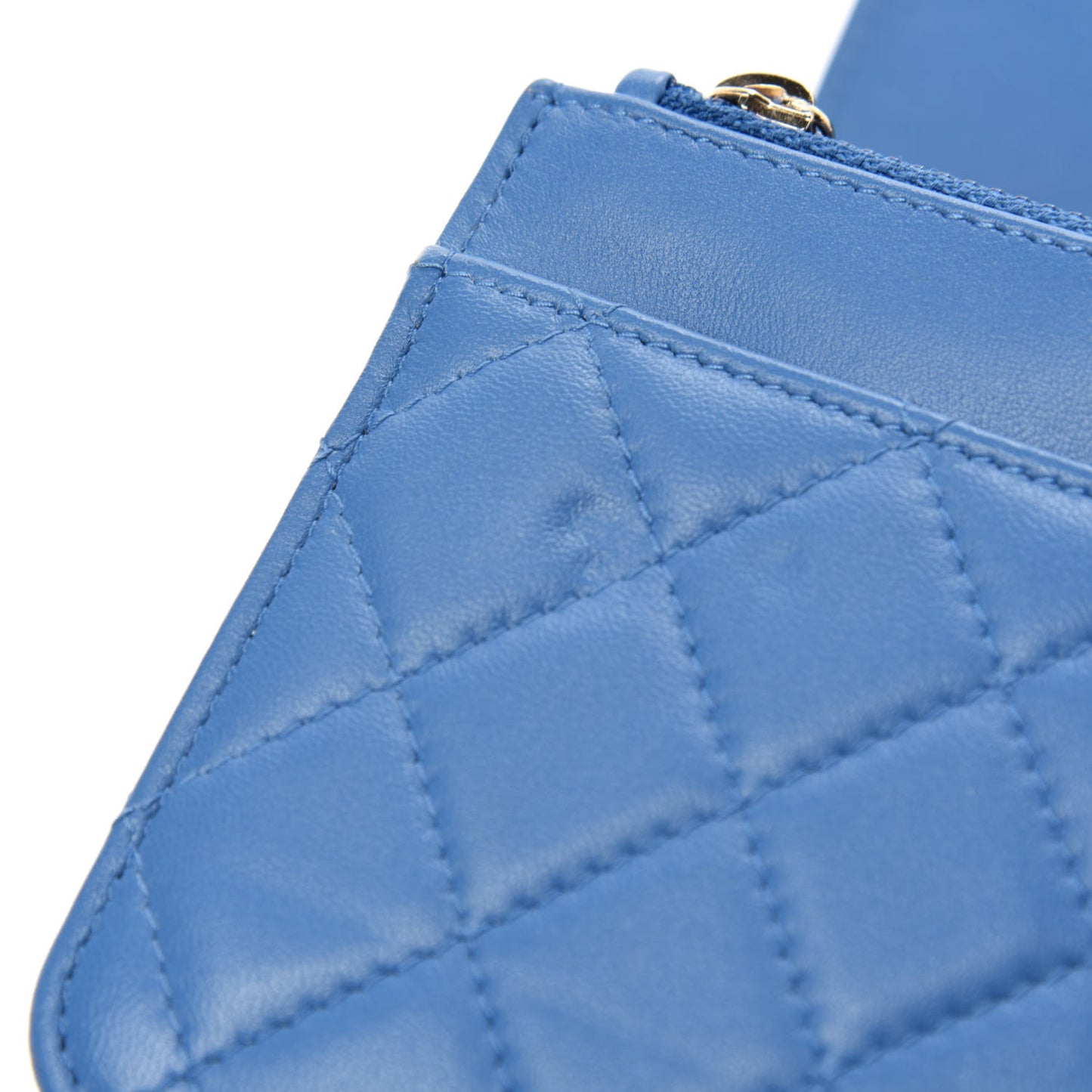 Lambskin Quilted Trendy CC Wallet On Chain WOC Blue