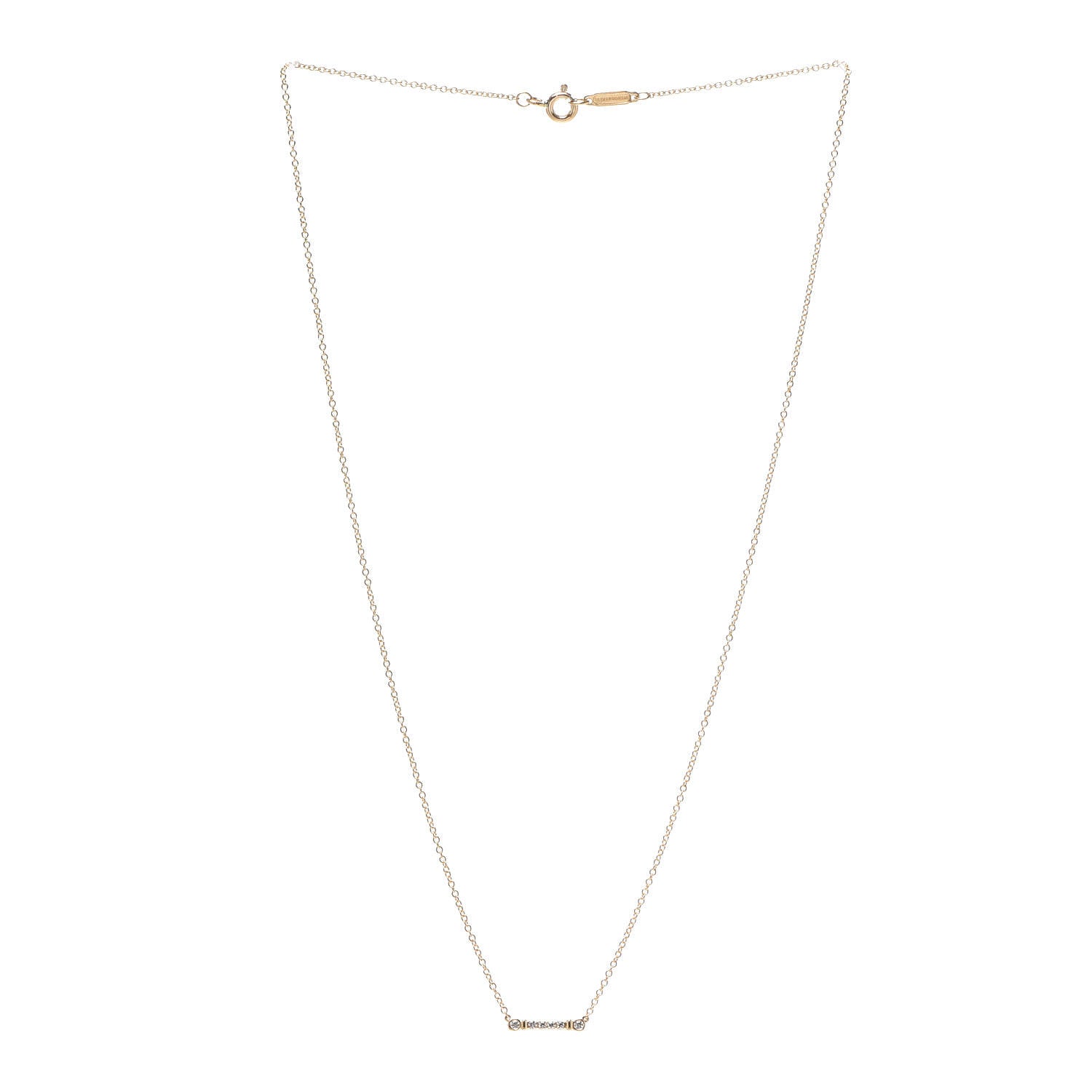 Tiffany 18K Yellow Gold Diamond Fleur de Lis Key Bar Pendant Necklace 3 of 6