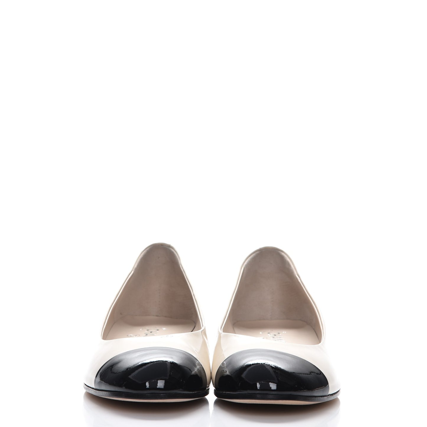 Patent Calfskin Pearl Cap Toe Flats 39.5 Light Beige Black