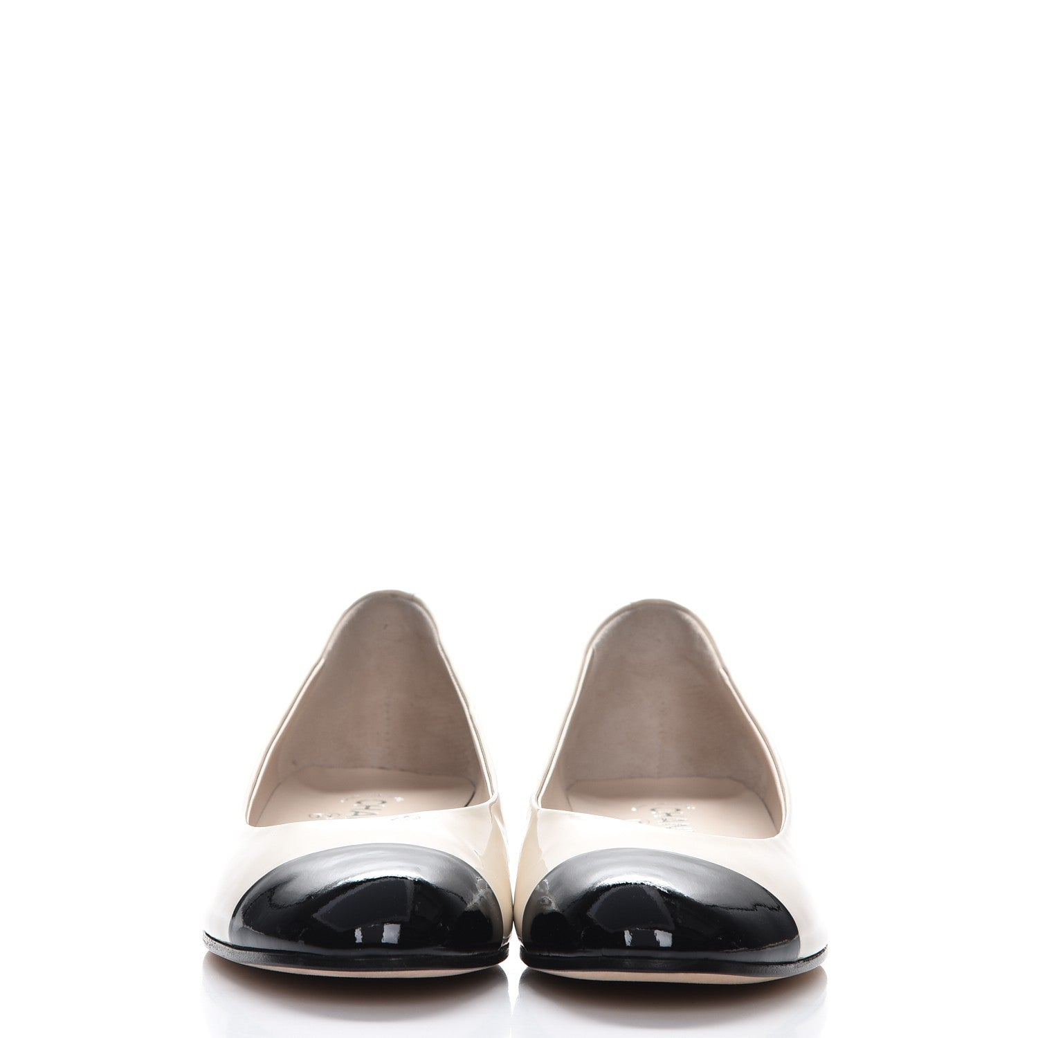 Chanel Patent Calfskin Pearl Cap Toe Flats 39.5 Light Beige Black 12 of 20