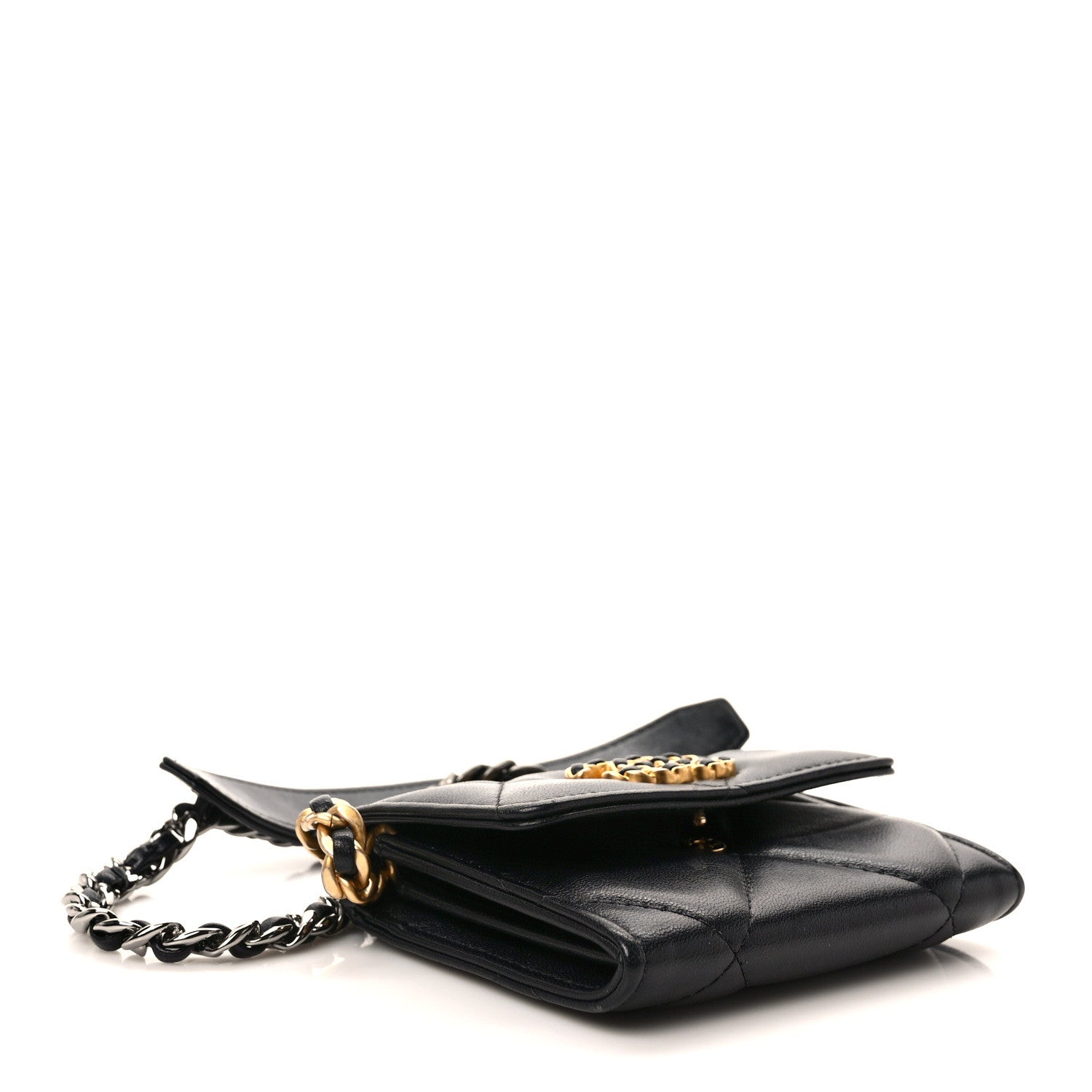 Chanel Lambskin Quilted Chanel 19 Flap Coin Purse With Chain Black 4 of 9