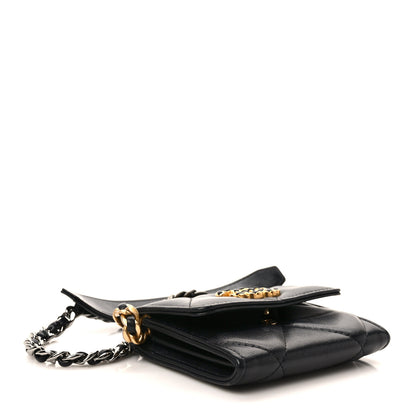 Chanel Lambskin Quilted Chanel 19 Flap Coin Purse With Chain Black 4 of 9