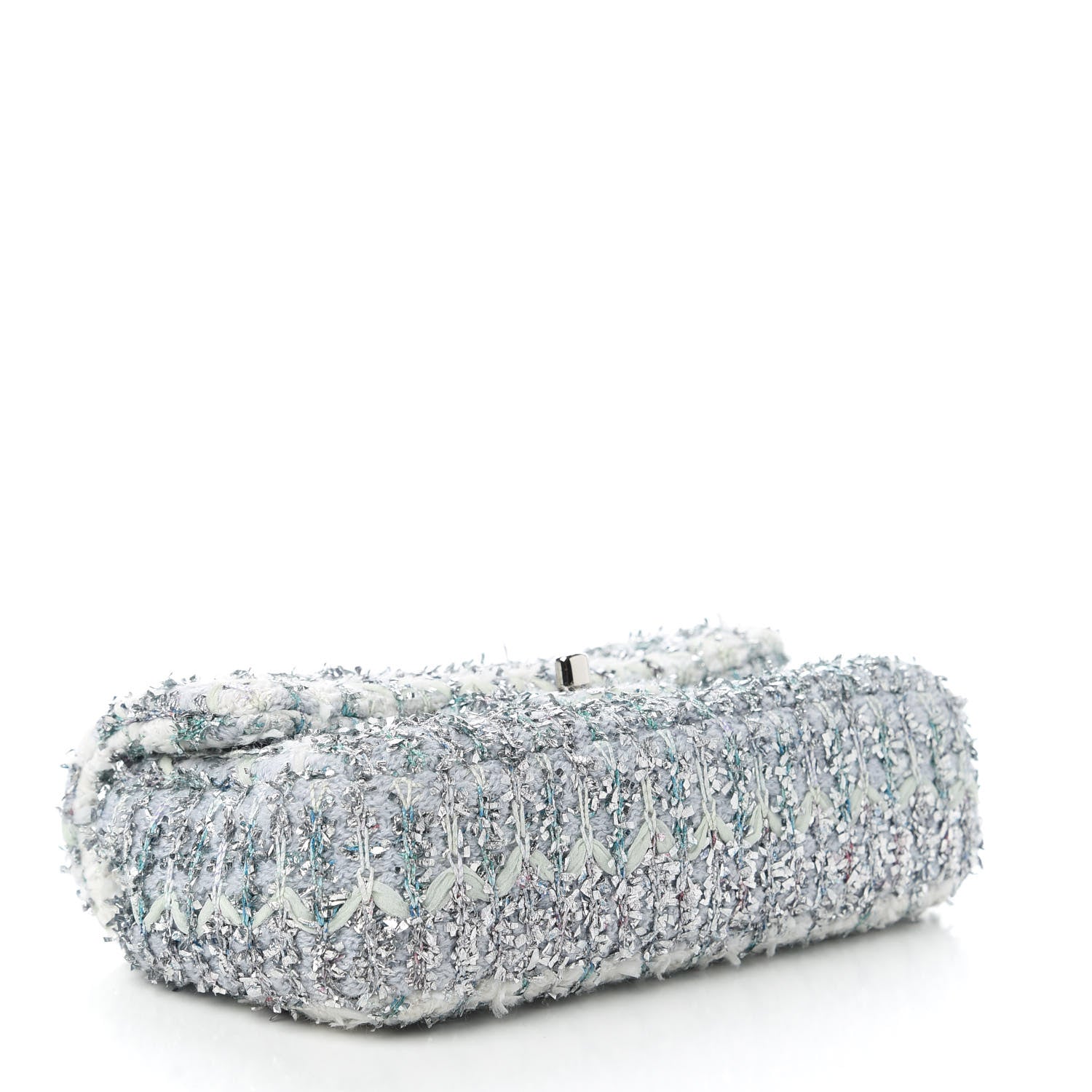 Chanel Tweed Quilted Mini Rectangular Flap Light Green Silver White 4 of 10