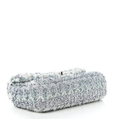 Chanel Tweed Quilted Mini Rectangular Flap Light Green Silver White 4 of 10