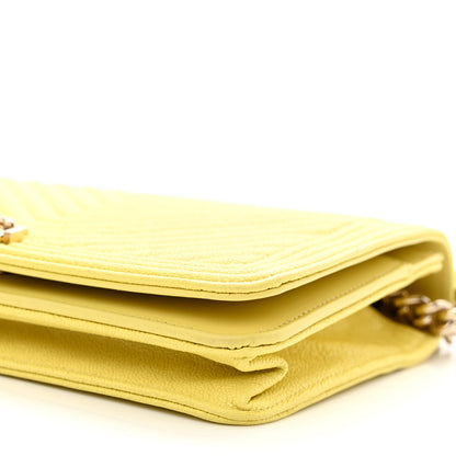 Chanel Caviar Chevron Quilted Boy Wallet On Chain WOC Yellow 11 of 12