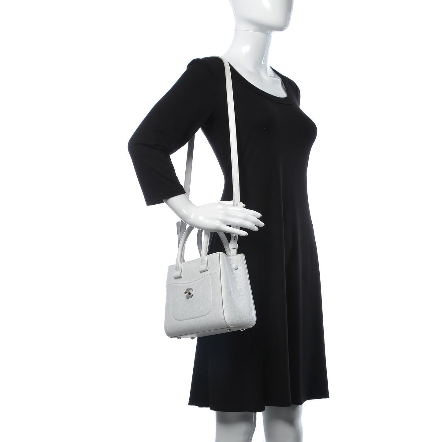 Grained Calfskin Mini Neo Executive Shopper Tote White