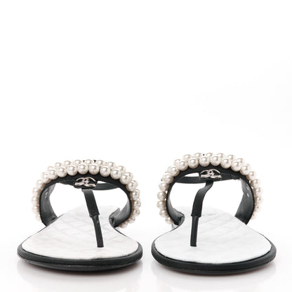 Chanel Grosgrain Pearl CC Sandals 41 Black 2 of 10