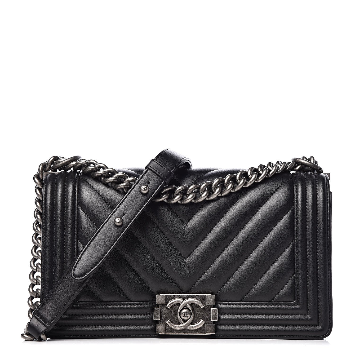 Chanel Calfskin Chevron Quilted Medium Boy Flap Black 1 of 11